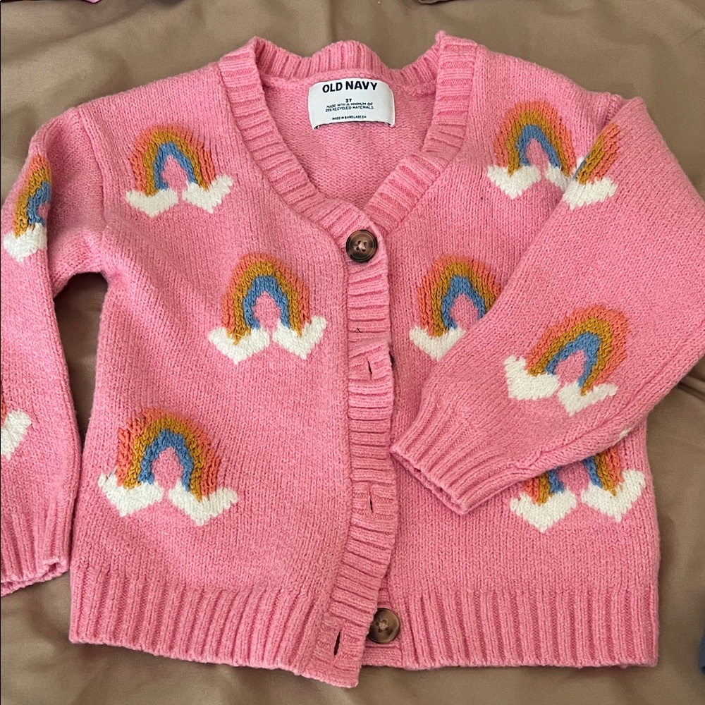 Old Navy Pink Kids Cardigan with Rainbow Design